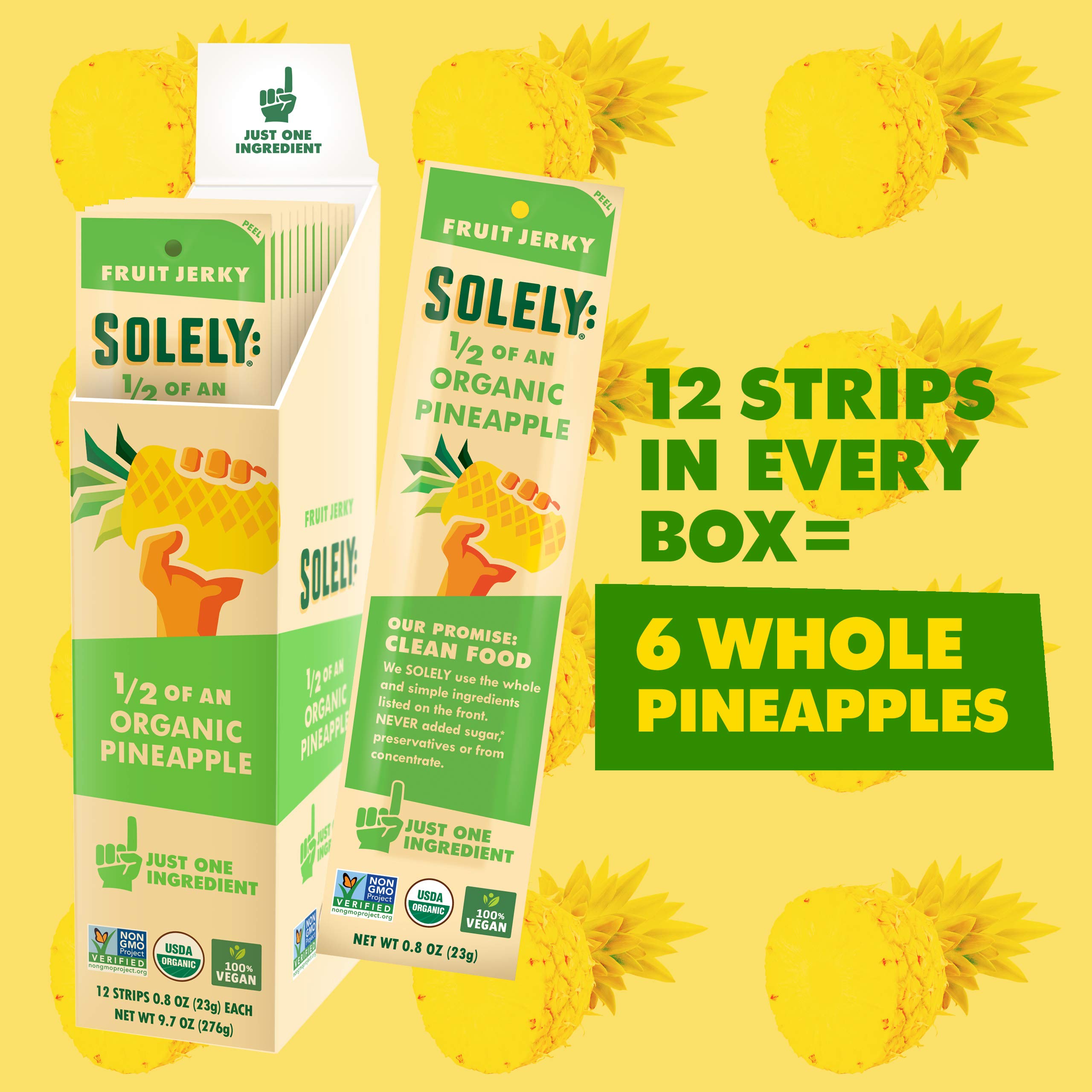 SOLELY Organic Pineapple Fruit Jerky, 12 Strips | One Ingredient | Vegan | Non-GMO | Gluten-Free | No Sugar Added (7743805554926)